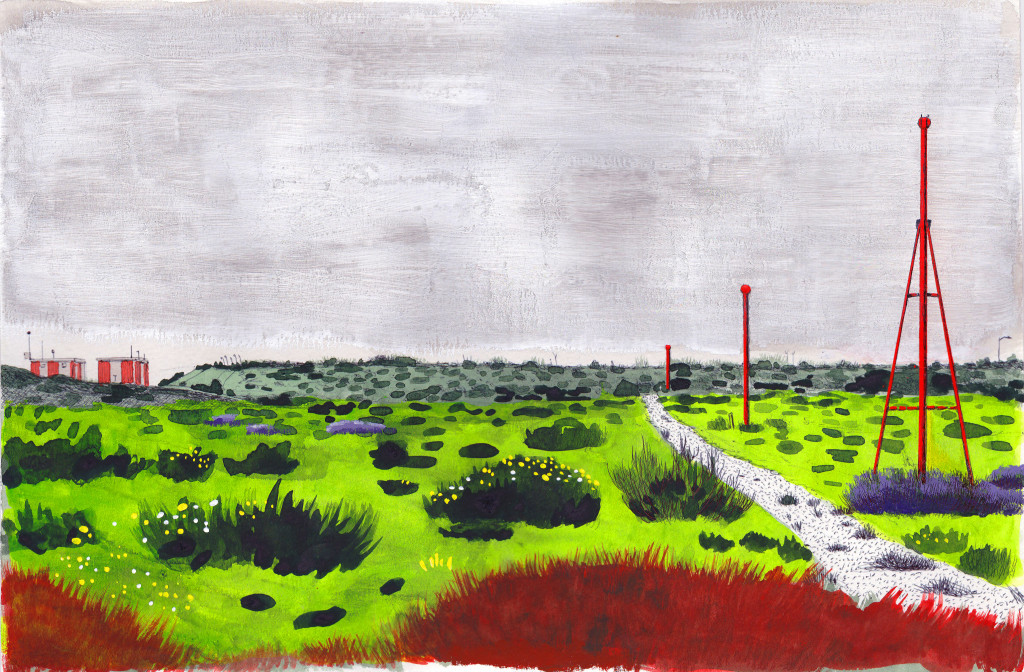 ALS Lights For Runway 6L-24R Looking 240 Degrees SW 55th Birthday Drawing 3.1.16 2016 Ink and gouache on paper 9x13.5 inches