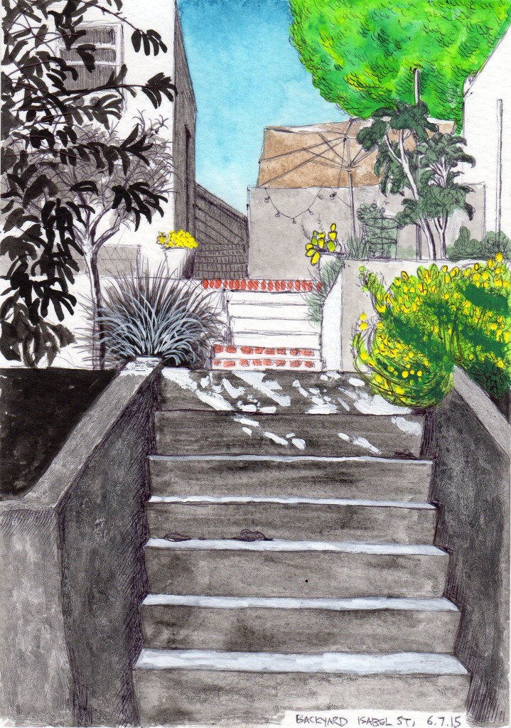 Backyard, Isabel Street June 7, 2015 2015 Ink and gouache on paper 8x5.5 inches