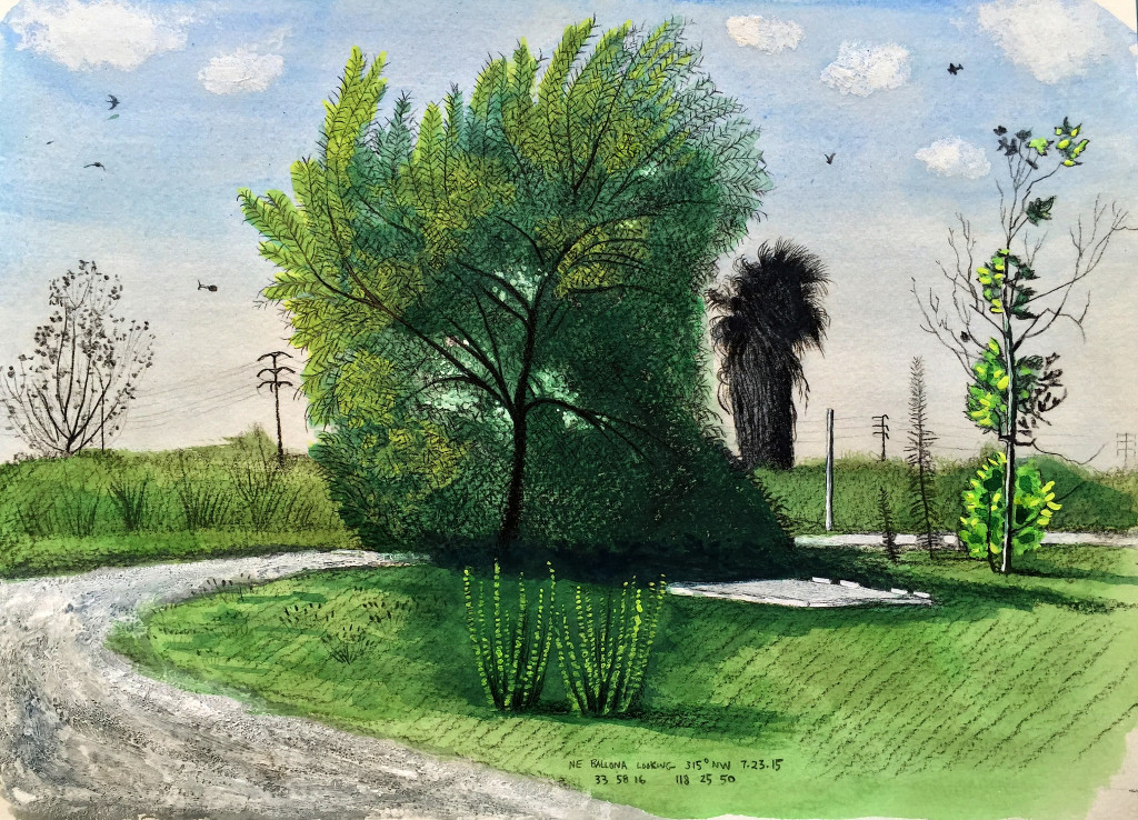 NE Ballona Looking 315 Degrees NW, July 23, 2015 2015 Graphite and gouache on paper 11x15 inches