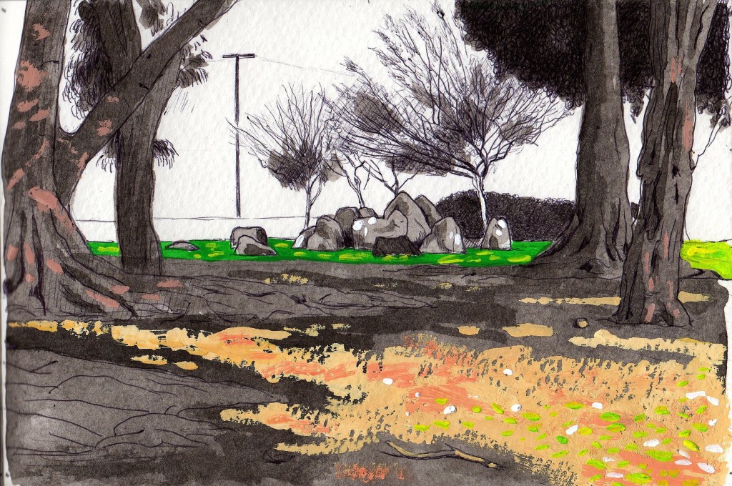 Exposition Park Henge 2014 ink and gouache on paper 5x8 inches