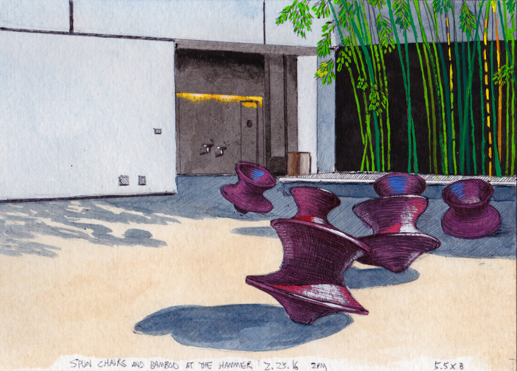 Spun Chairs and Bamboo at The Hammer, 2.23.16 2016 Ink and gouache on paper 5.5 x 8 inches