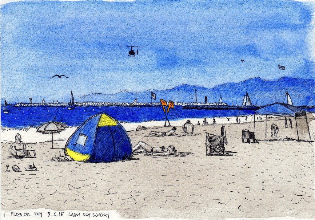Labor Day Sunday Playa Del Rey, 9.6.15 2015 Ink and gouache on paper 5.5x8 inches