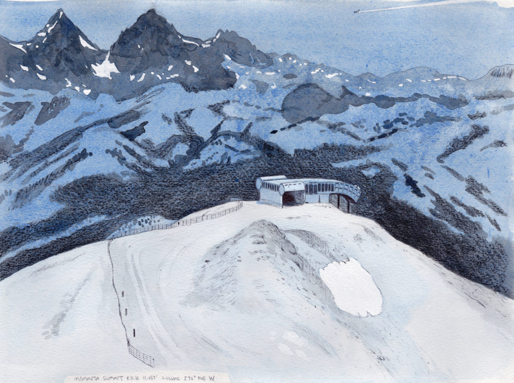 Mammoth Summit 8.11.16 Looking 270 Degrees Due West 11.053 Feet 2016 Ink and gouache on paper 11x15 inches
