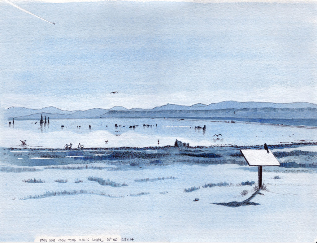 Mono Lake South Tufa 8.10.16 Looking 60 Degrees NE 2016 Ink and gouache on paper 10.5x14 inches