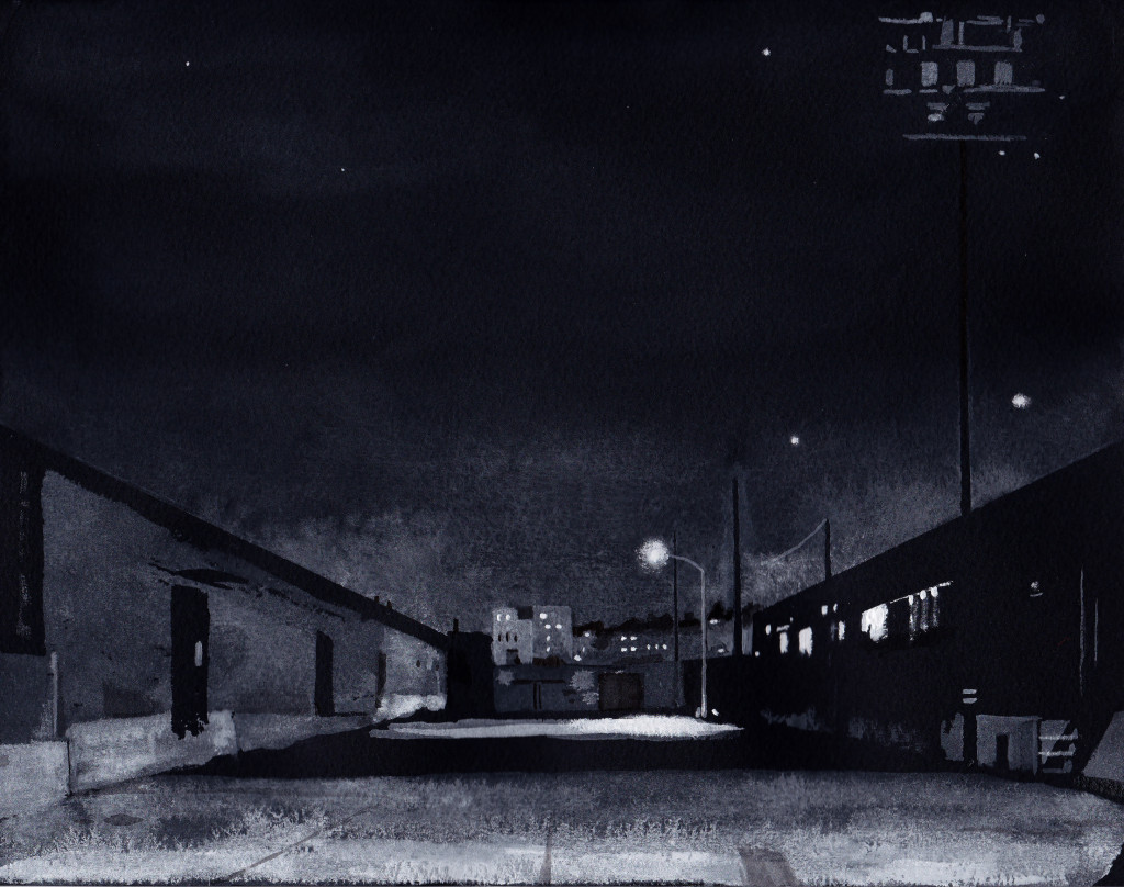 Nocturne: Anderson Street 2015 Ink and gouache on black Arches paper 8.5x11 inches