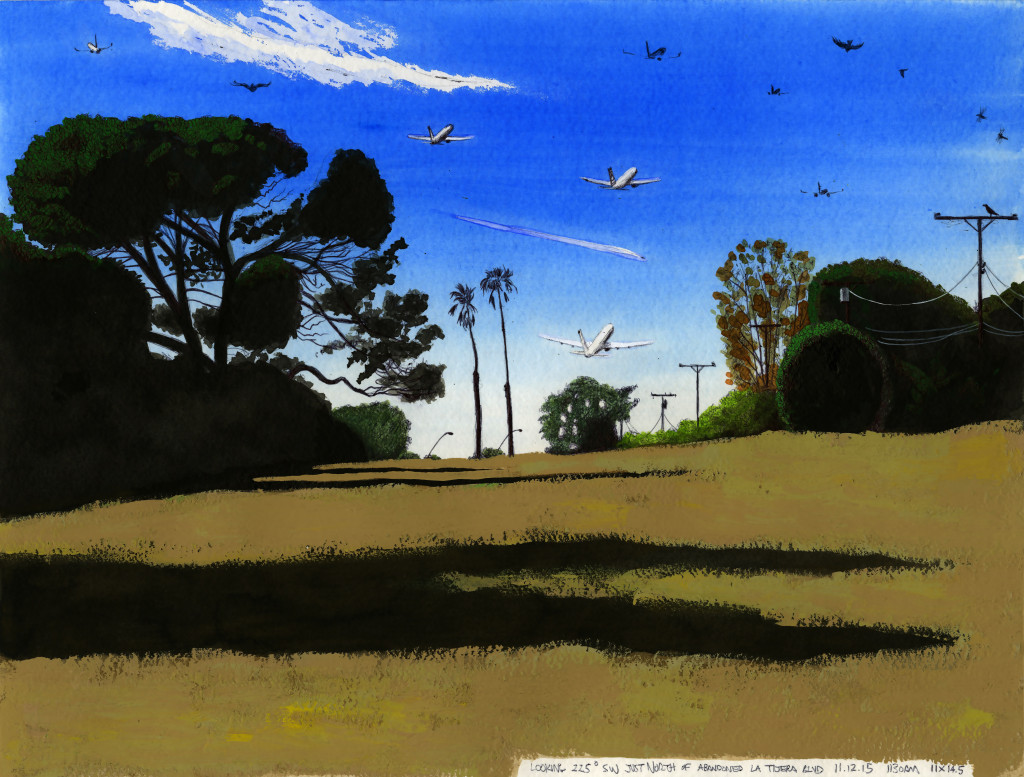 North of Abandoned La Tijera Boulevard 11.12.15 Looking 225 Degrees SW 2015 Ink and gouache on paper 11x14.5 inches