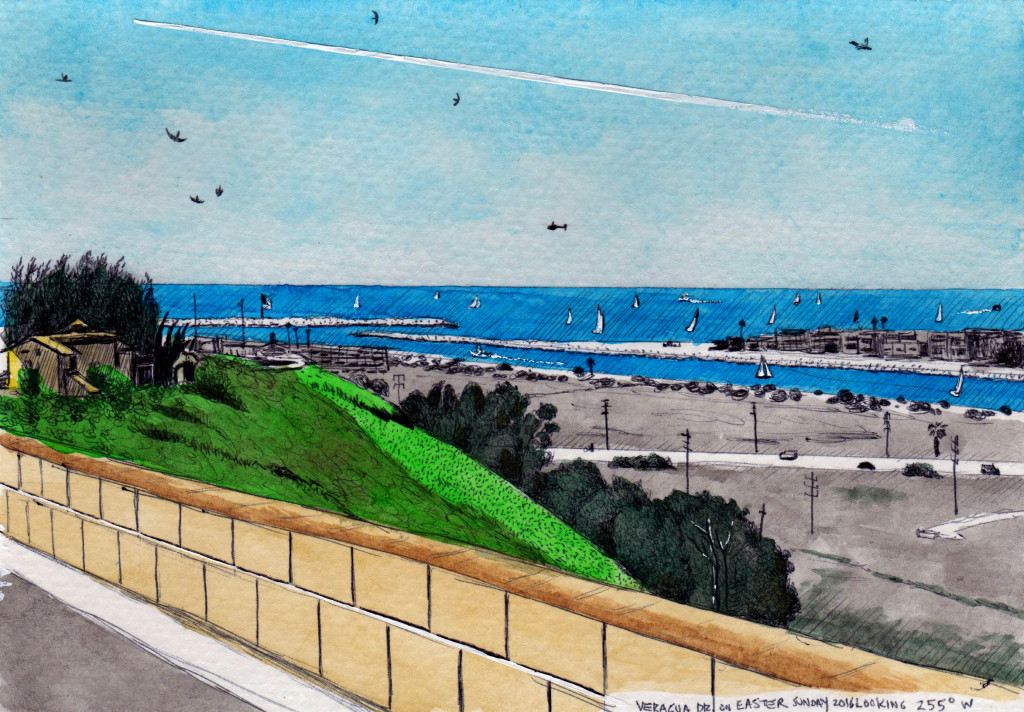 Veruga Drive on Easter Sunday 2016 Looking 255 Degree s West 2016 Ink and gouache on paper 5.5x8 inches