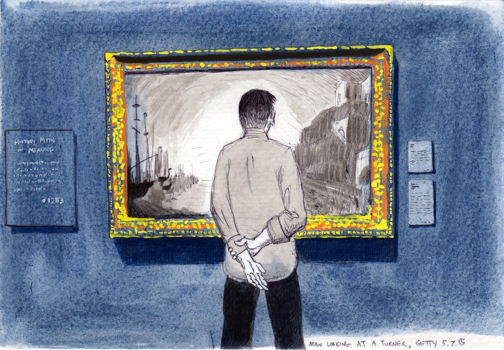 Man Looking At A Turner, May 7, 2015 2015 Ink and gouache on paper 5x8 inches